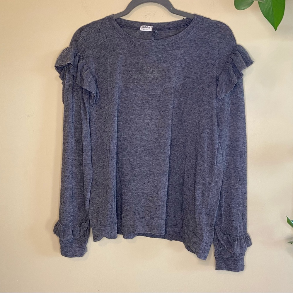 NWT HELLO NITE Pullover Ruffle Top Heather Gray Small